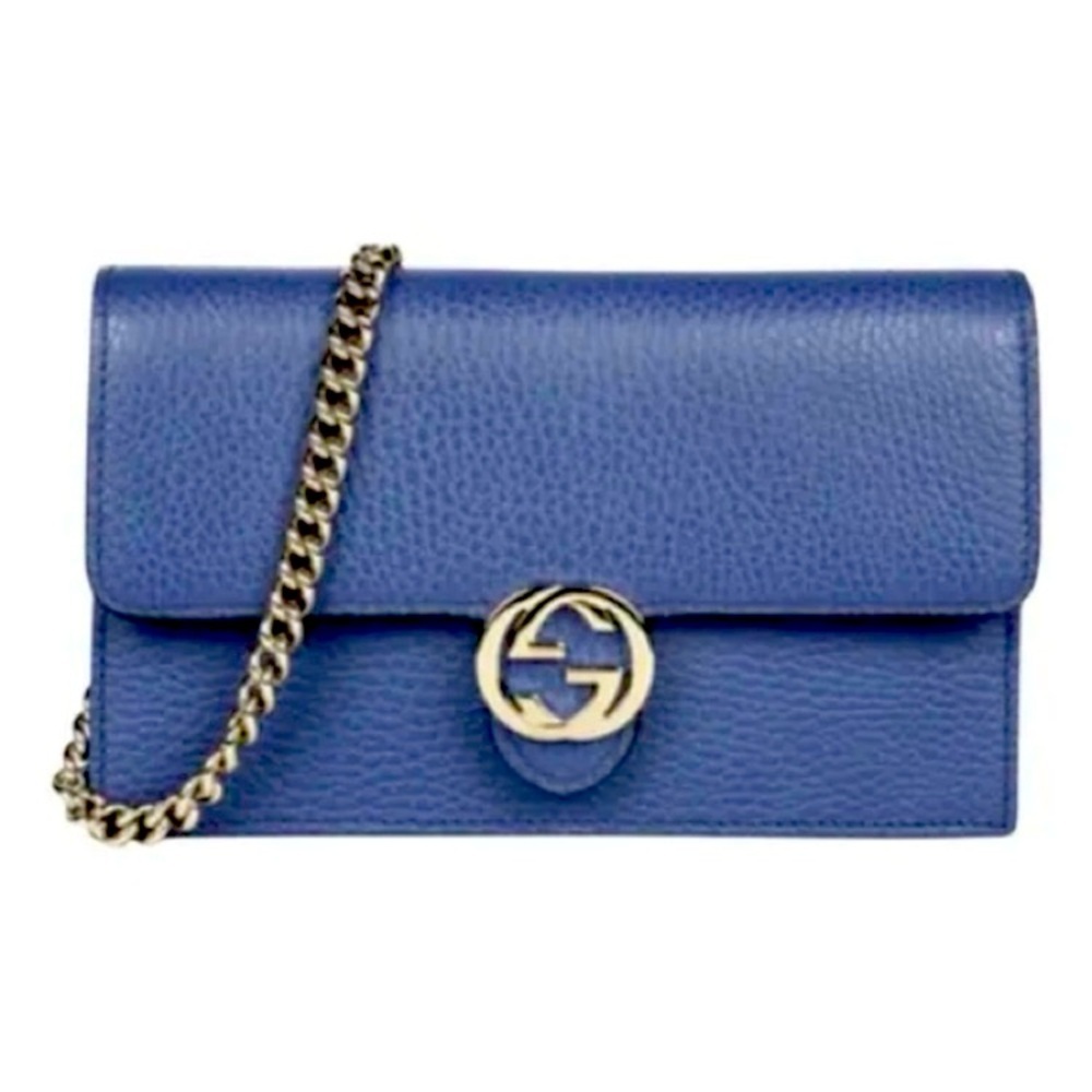 Gucci Interlocking GG Royal Blue Calfskin Leather Chain Crossbody NEW